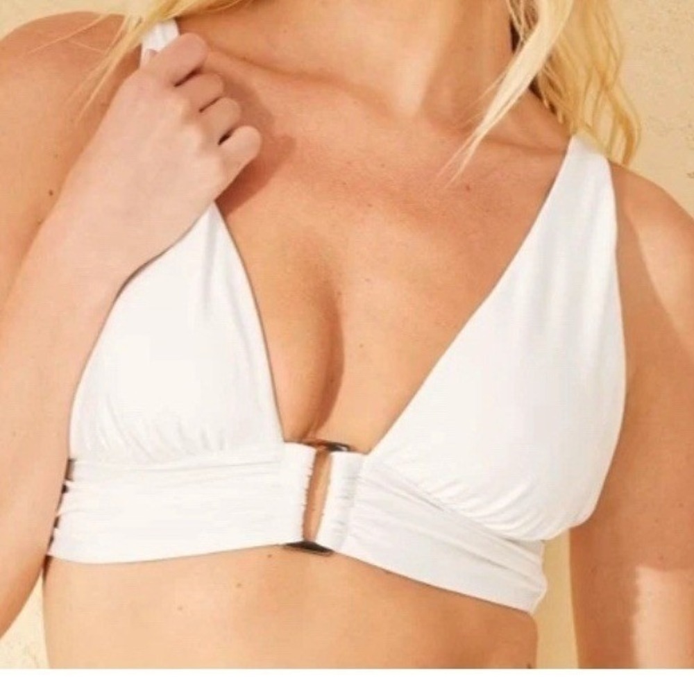 Shade Shore Cream Ring Front Bikini Top‎ Removable Pads Size L Beach Pool Party
